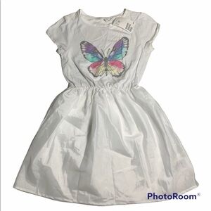 NWT H&M White Dress With glitter Butterfly Print Size 8-10Y